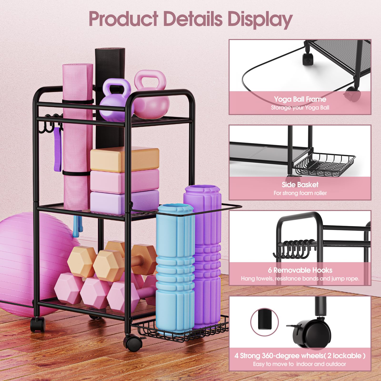 Highpro Workout Storage Organizer - Yoga Mat Holder & Storage Rack for Home Gym, Exercise Equipment - Perfect for Yoga, Pilates, and Fitness Accessories Organization