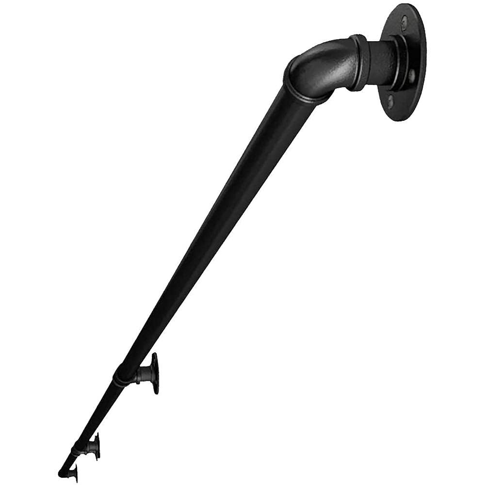 Anti-Slip Wall Mounted Stair Handrail - Black Wrought Iron Banister Railing Kit for Elderly, Disabled & Child Safety - 13ft Adjustable Length - Perfect for Indoor Staircases, Hallways & Bathrooms