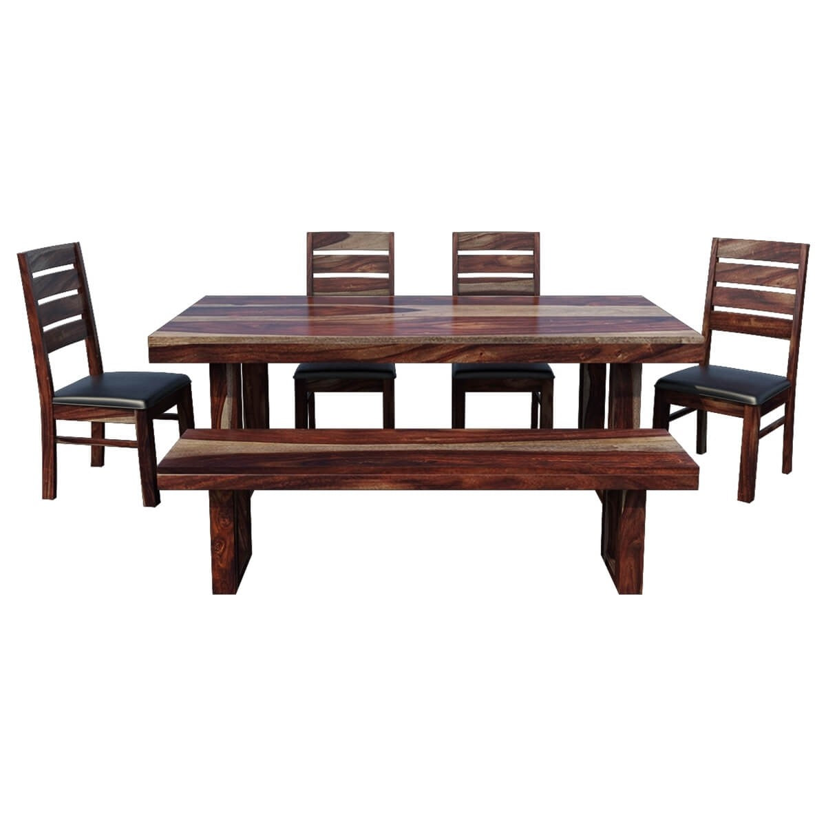 Galveston Rustic Solid Wood 6-Piece Dining Table Set with Bench - Perfect for Farmhouse Kitchen, Dining Room & Outdoor Entertaining