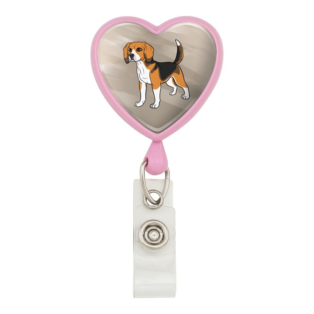 Beagle Pet Dog Heart Lanyard Retractable Reel Badge ID Card Holder - Pink | Cute Dog Accessories for Work, School & Events | Perfect for Teachers, Nurses & Office Workers