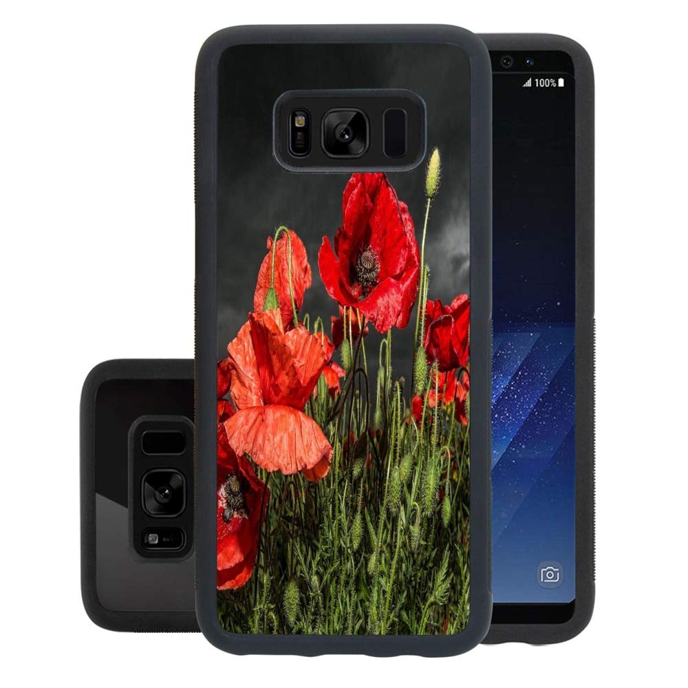 DragonCat Poppy Flower Samsung Galaxy S8 Case - Hard Shell Protective Cover with Tire Pattern Design, Soft Edge TPU + PC Material (Black) - Perfect for Everyday Use, Travel & Outdoor Activities