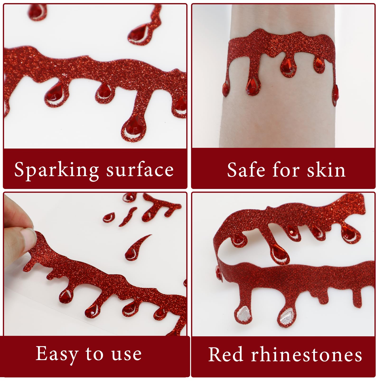 Vampire Costume Face Jewels & Tattoo Stickers - Halloween Vampire Accessories for Women, Gothic Makeup Gems - Perfect for Halloween Parties, Cosplay & Themed Events
