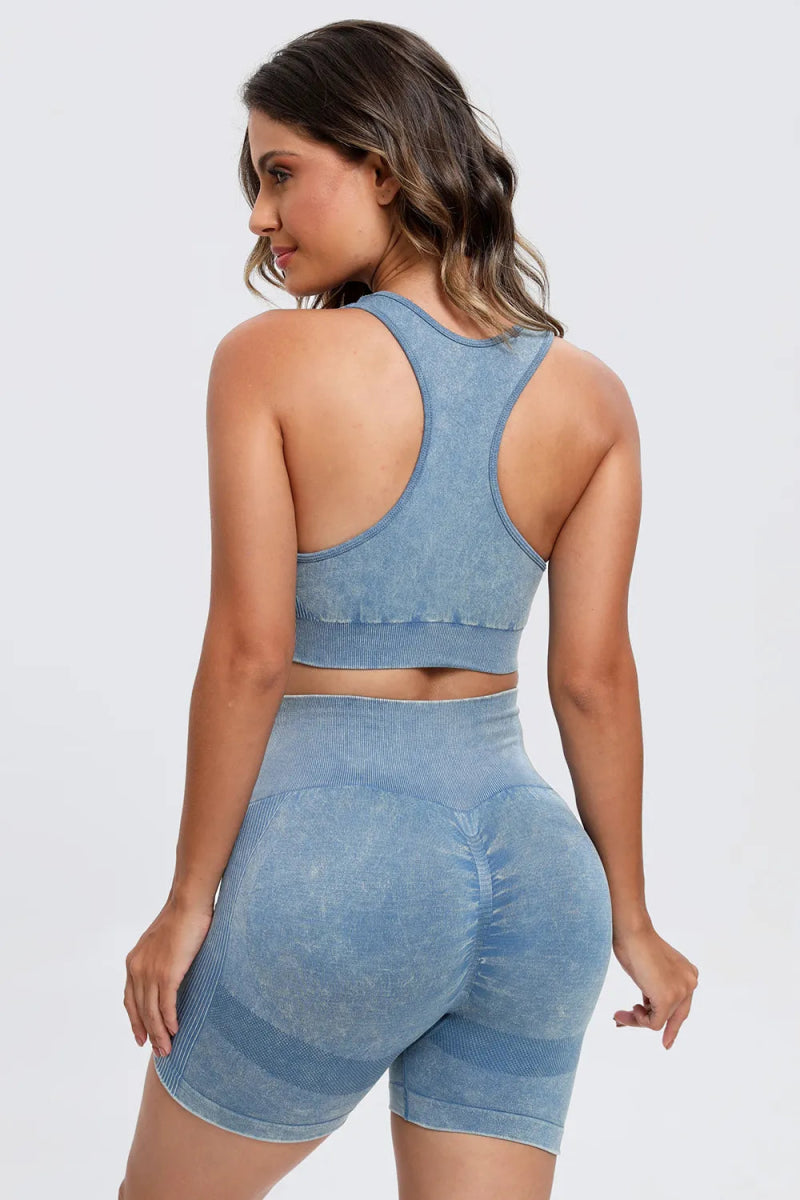 3 Piece Washed Square Neck Wide Strap Active Set for Women - Gym, Yoga & Lounge Wear - Comfortable Workout Outfit for Running & Pilates