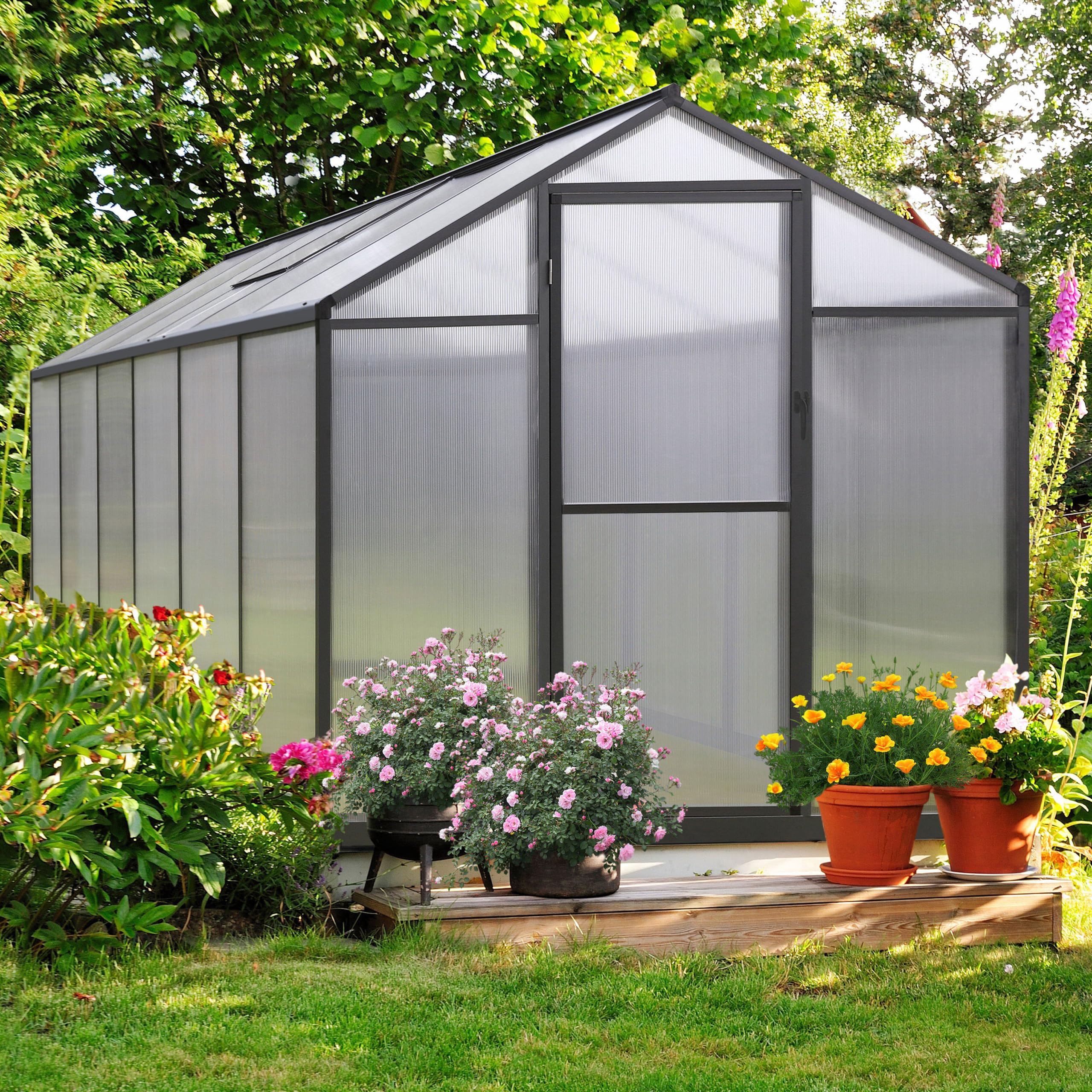 6x12 FT Polycarbonate Greenhouse with Aluminum Frame - Lockable Door & Adjustable Roof Vent for Outdoor Gardening, Backyard, Patio - MUPATER Grey