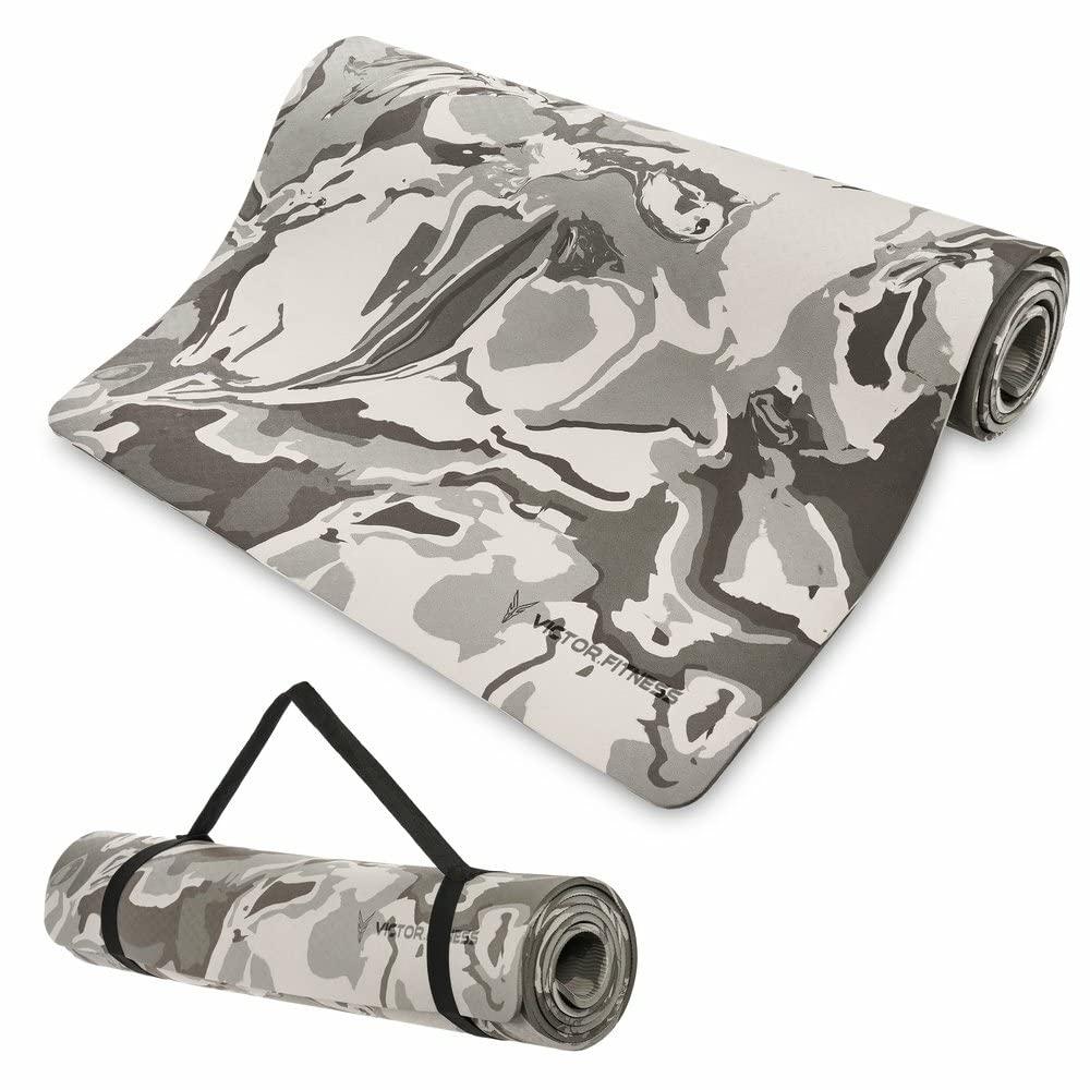 Premium Non-Slip TPE Yoga Mat with Travel Strap & Waist Trimmer - Extra Thick & Durable Gray Camouflage Design for Home Workouts, Gym, Travel & Fitness Training