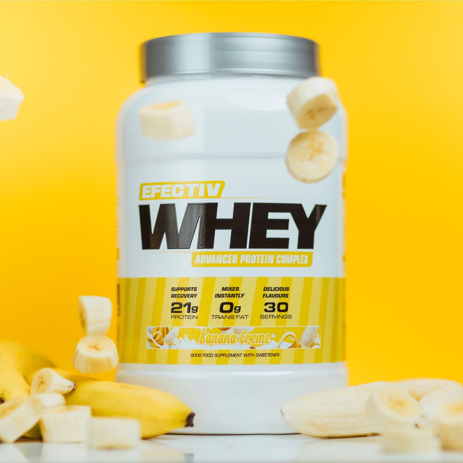 Efectiv Nutrition Whey Protein Powder 900g - Banana Creme Flavor for Muscle Recovery & Workout | Post-Workout Shake, Gym Supplement, Healthy Breakfast Smoothie