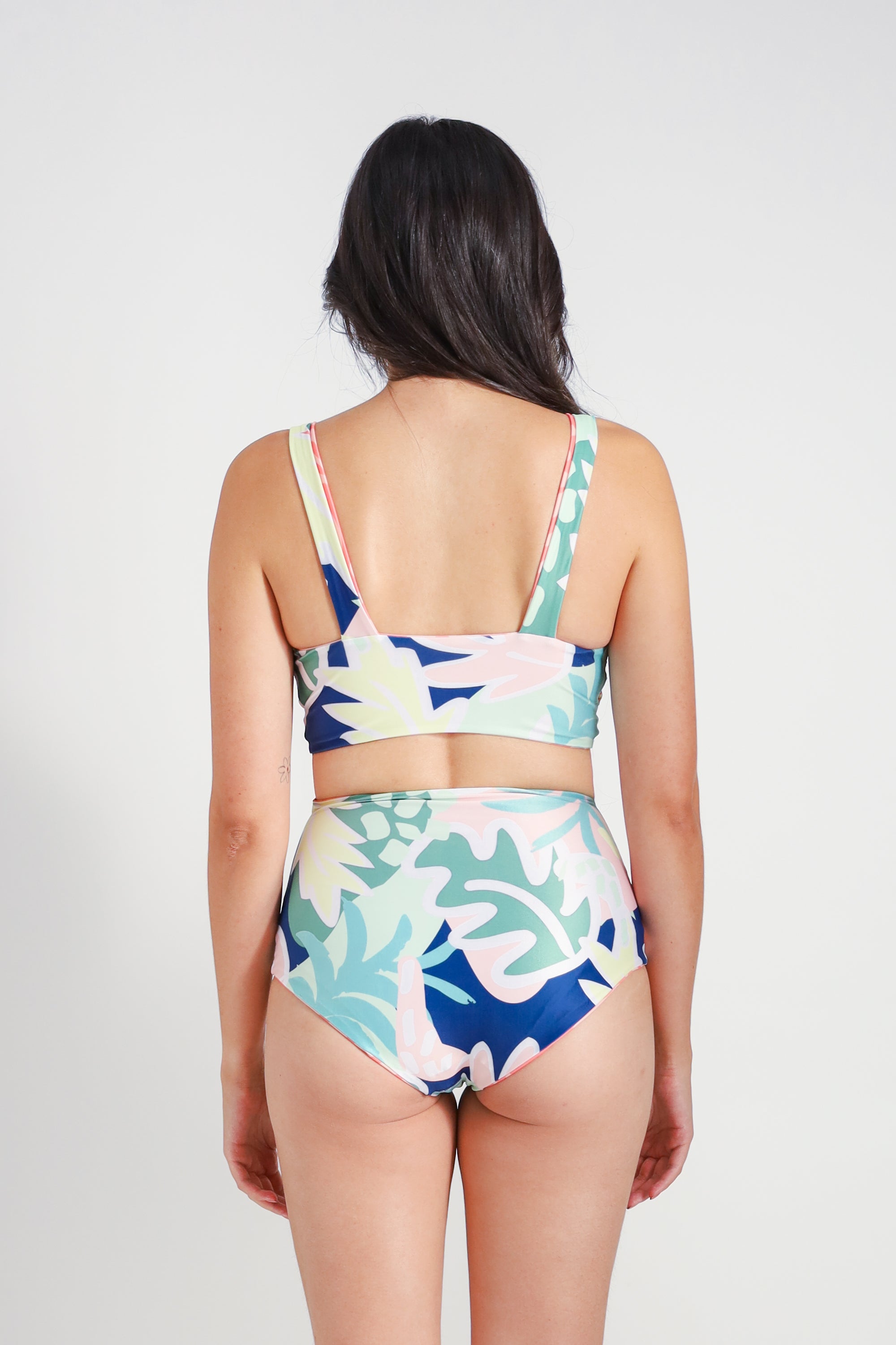 Reversible Desaru Crop Bikini Top - Colorful Canopy/Sunset Lagoon Print | Women's Swimwear for Beach, Pool & Vacation | Trendy Summer Fashion