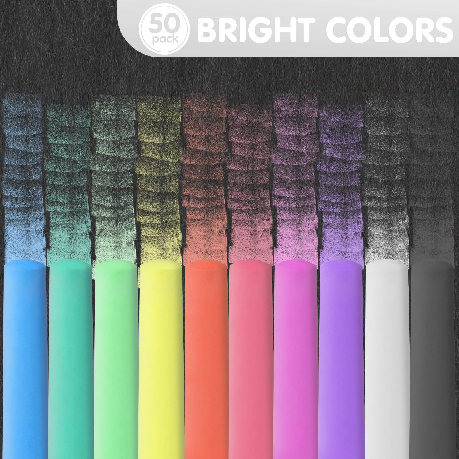 50 Pack White Washable Non-Toxic Jumbo Sidewalk Chalk for Kids - Outdoor Art Play, Chalkboard & Blackboard Drawing, Playground Fun - Safe for Children's Creative Activities
