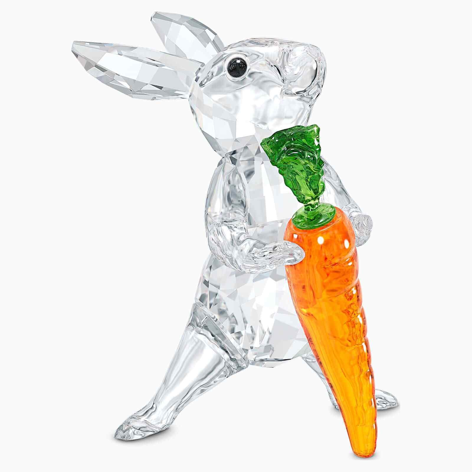 Swarovski Crystal Rabbit with Carrot Figurine - Clear & Orange Collectible - Perfect for Easter Decor, Home Display, and Gift Giving