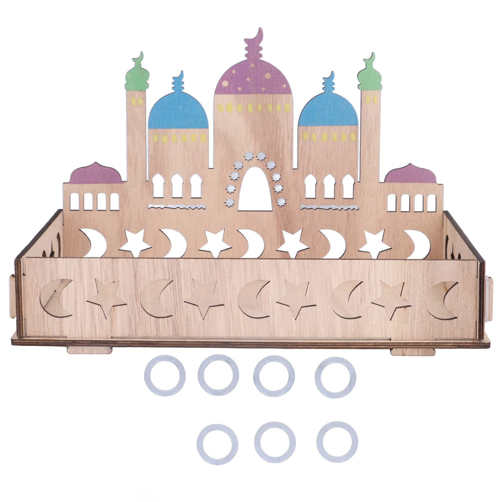 Ramadan Wooden Dessert Tray with Castle Design - Elegant Eid Party Serving Platter for Sweets & Snacks - Perfect for Ramadan Celebrations, Family Gatherings & Holiday Decorations