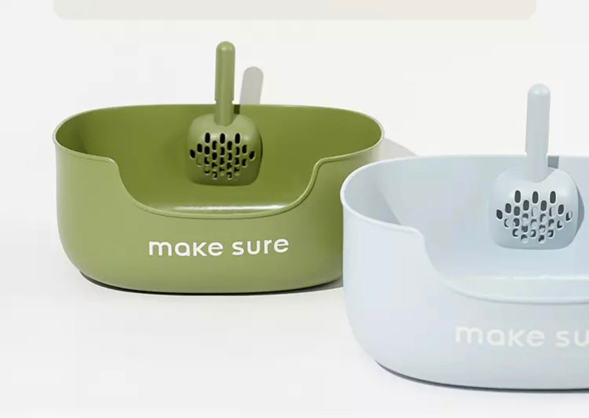 MAKESURE Open Cat Litter Box with Removable Mat - Blue Grey | Large Plastic Litter Tray for Indoor Cats | Easy to Clean & Odor Control for Home Use