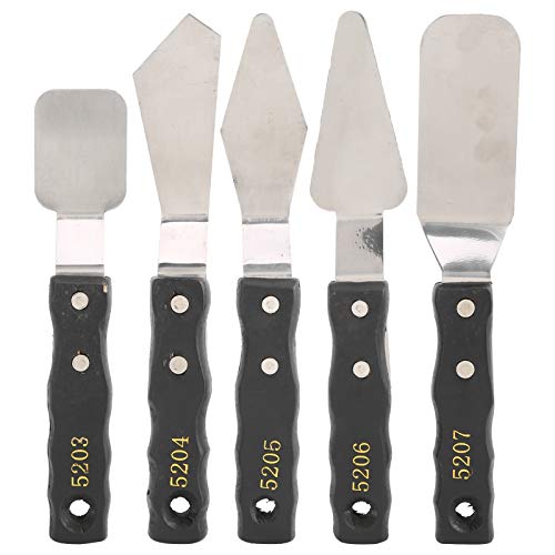 5-Piece Stainless Steel Palette Knives Set with Black Wood Handle - Artist Paint Spatula for Acrylic, Oil & Watercolor Painting - Perfect for Canvas Art, Mixing Colors & Texture Creation