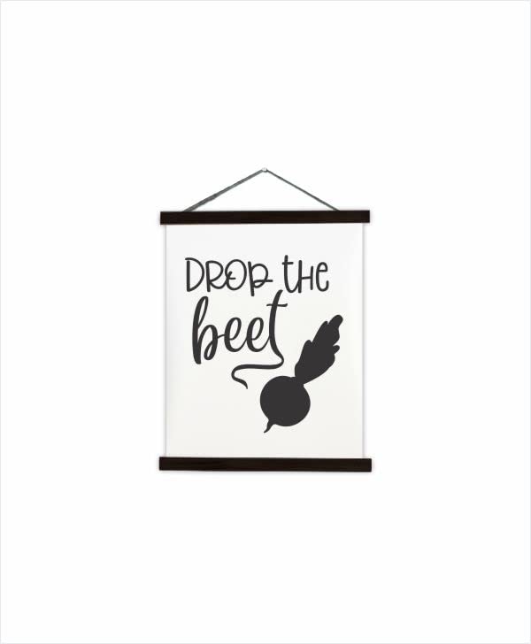 Drop The Beet Hanging Canvas Art - 12x14.5 Inch Black Kitchen Wall Decor - Ready to Hang Scroll Art Prints for Home & Restaurant Decor - Perfect for Farmhouse, Rustic, or Modern Kitchen Design