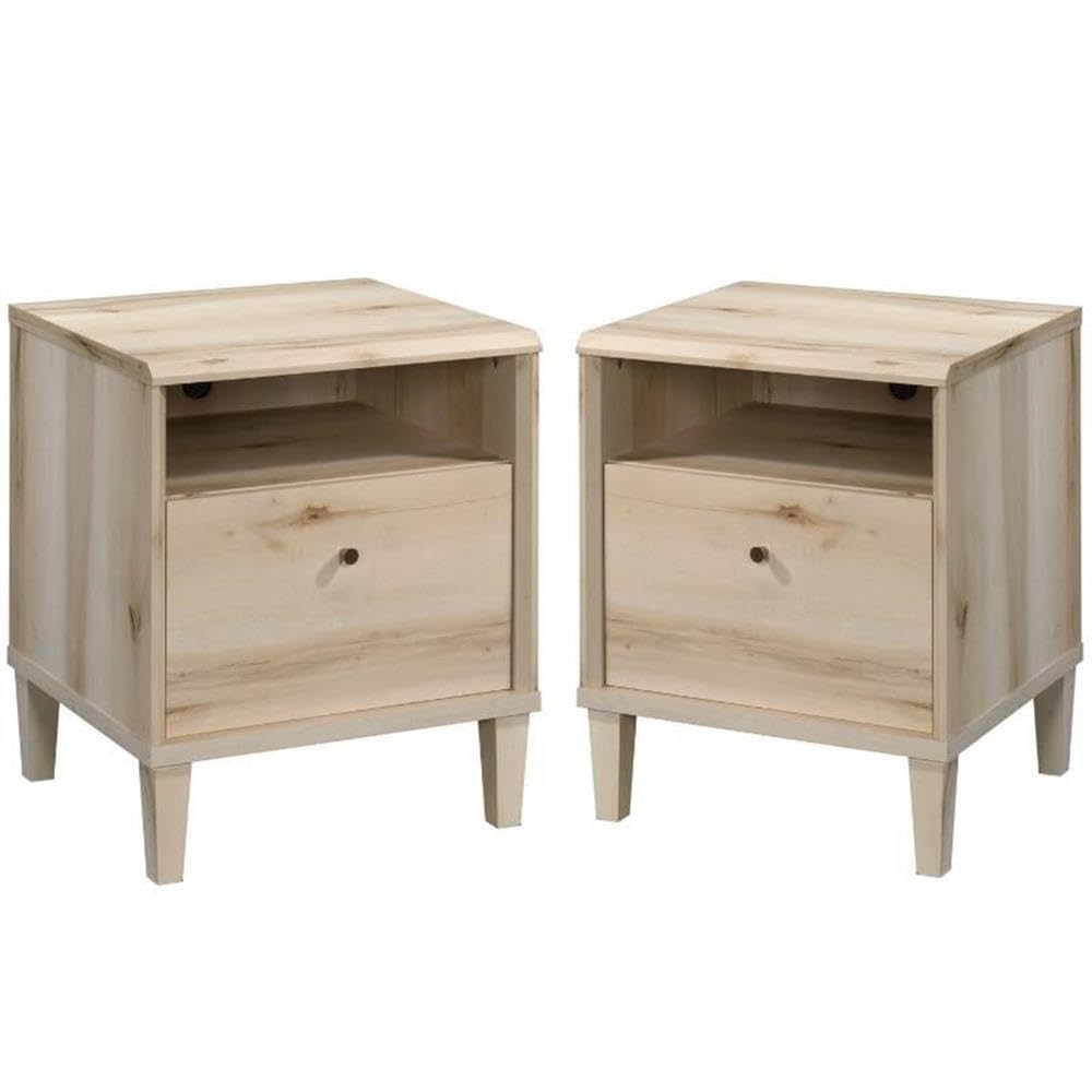 Pacific Maple Nightstand Set of 2 - Modern Bedside Table with Storage Drawer for Bedroom, Living Room & Guest Room - Solid Wood Night Stand with Easy Assembly