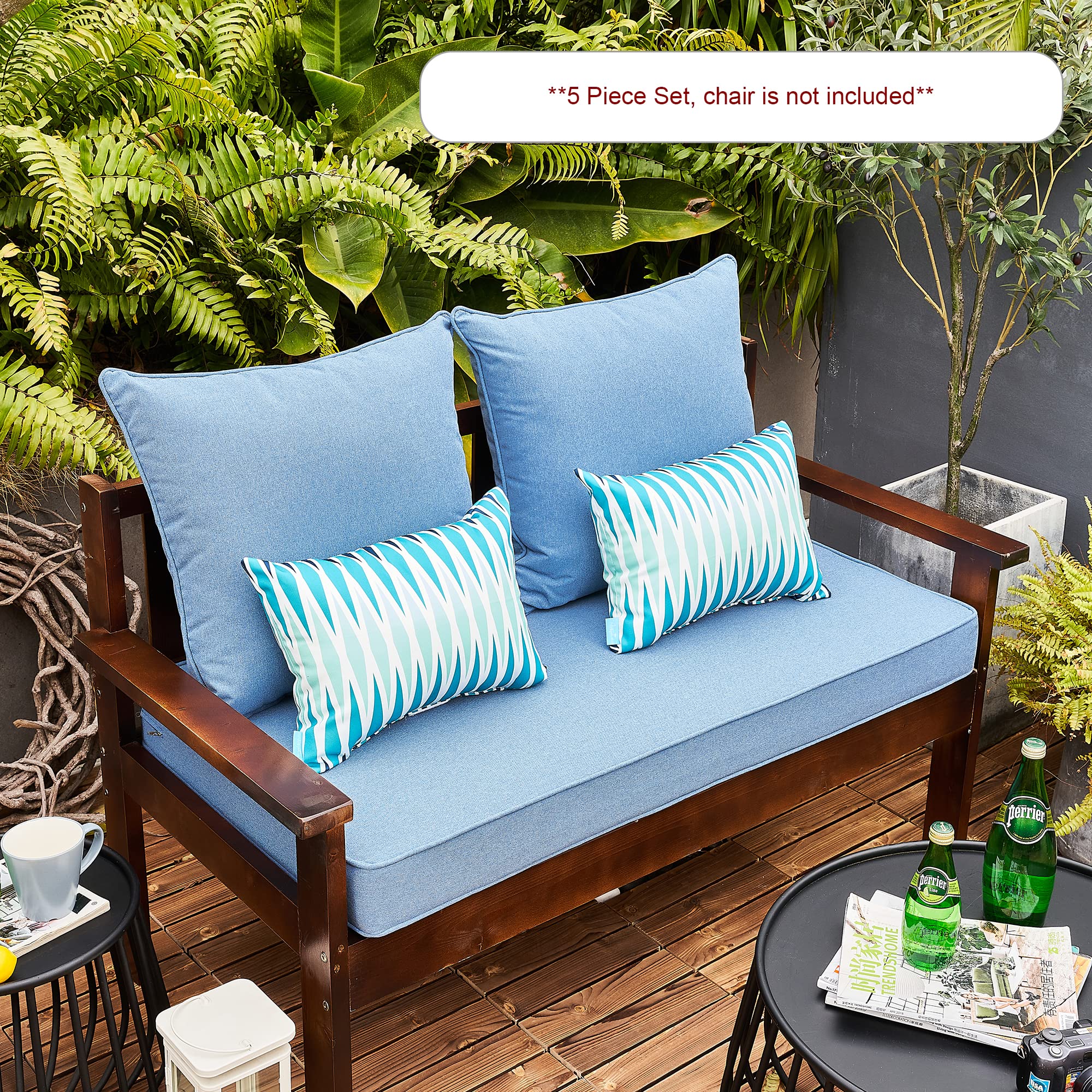ARTPLAN All-Weather Outdoor Loveseat Cushions Set of 5 - Waterproof Patio Deep Seating Cushions for Garden, Poolside & Backyard Furniture - Perfect for Relaxing on Your Deck, Porch or Sunroom