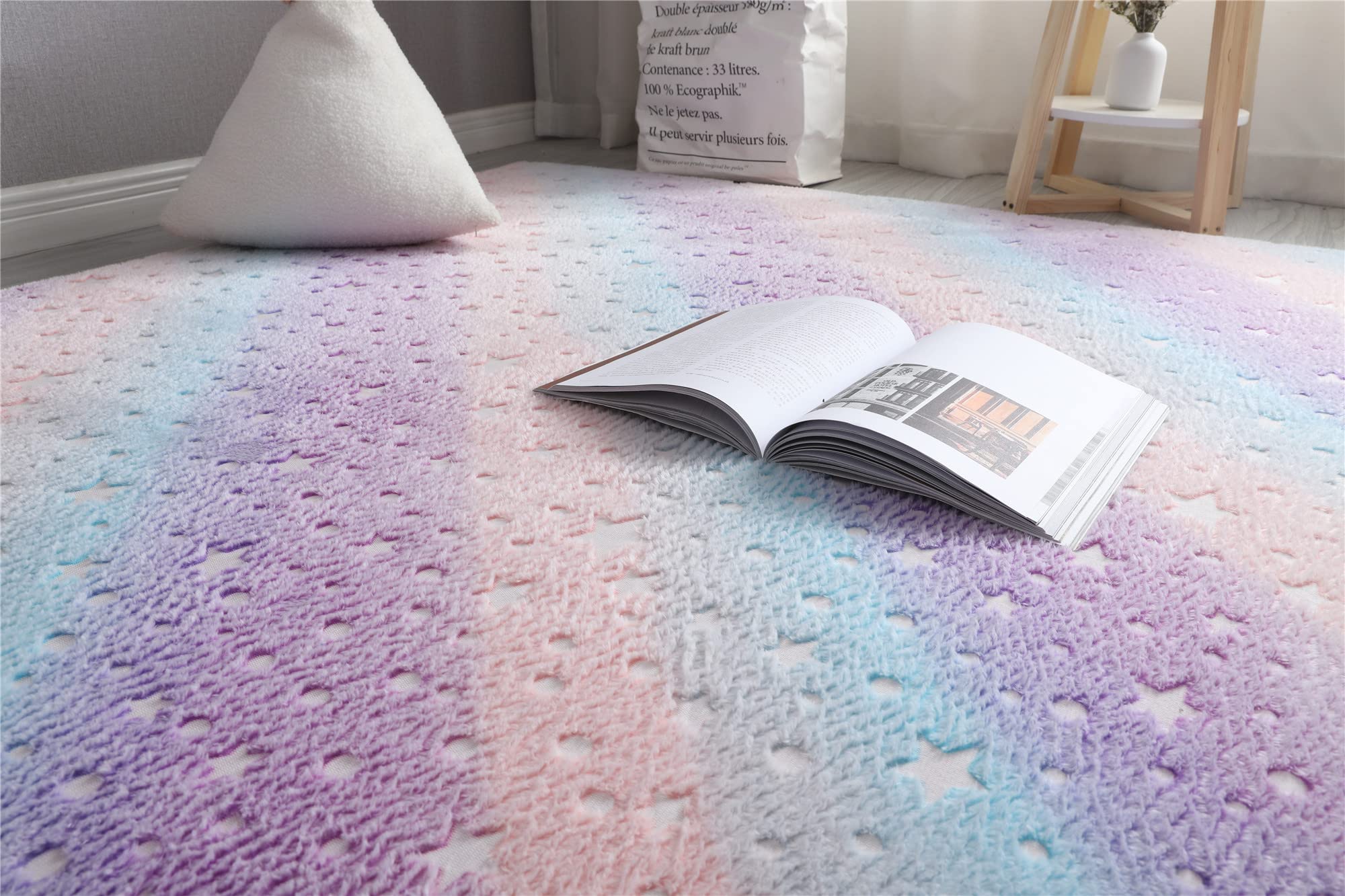 Glow in The Dark Area Rug - Soft Washable Modern Indoor Carpet for Bedroom, Living Room, Kids Room & Dorm Decor - Rainbow Stars Design (6.6x8.2 Feet) - Perfect for Nighttime Safety, Themed Rooms & Cozy Home Decor