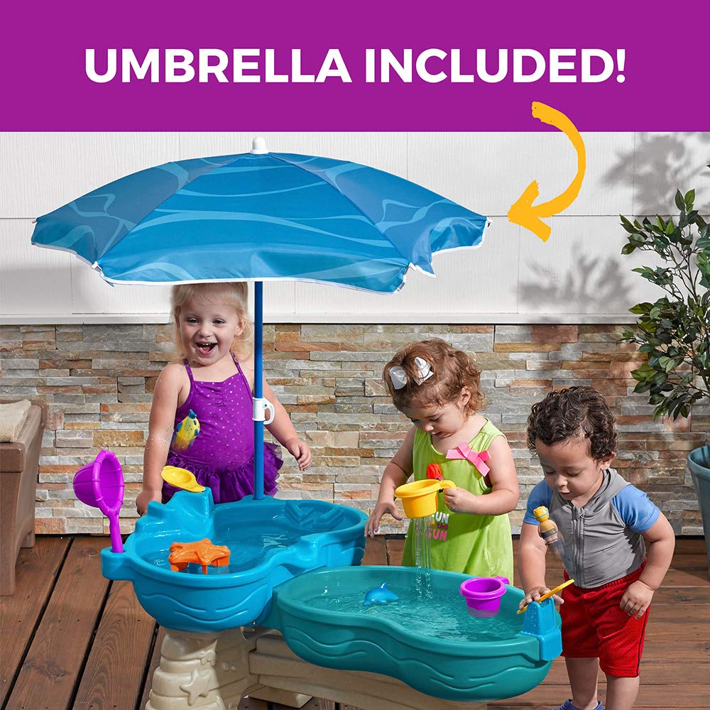 Step2 Spill & Splash Seaway Water Table - Kids Outdoor Water & Sand Sensory Play Set with Umbrella - 11-Piece Summer Activity Toy for Toddlers 1.5+ Years - Perfect for Backyard Fun, Sensory Development & Outdoor Playtime