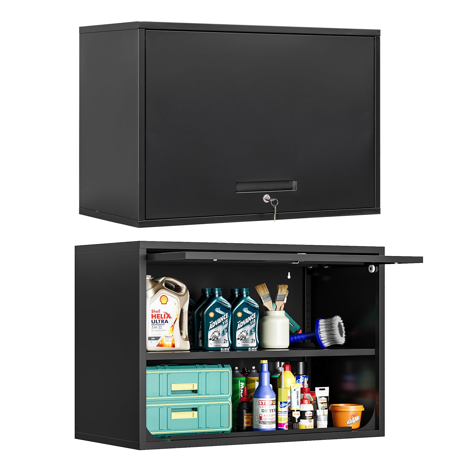 MIIIKO Wall Mounted Metal Cabinet with Locking Door and Adjustable Shelf - Garage Tool Storage, Home Office Organizer, Kitchen & Pantry Cabinet - Perfect for Organizing Tools, Supplies & Kitchen Essentials