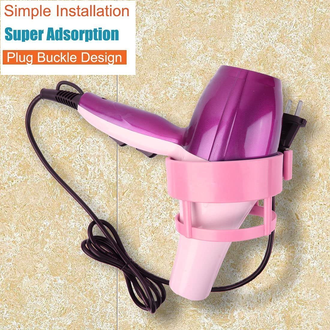 CONNECTWIDE® Wall Mounted Hair Dryer Holder - Pink Bathroom Organizer for Blow Dryer Storage, Space Saving Hair Dryer Hook Rack (1 Pack) - Perfect for Small Bathrooms, Salons & Vanity Areas