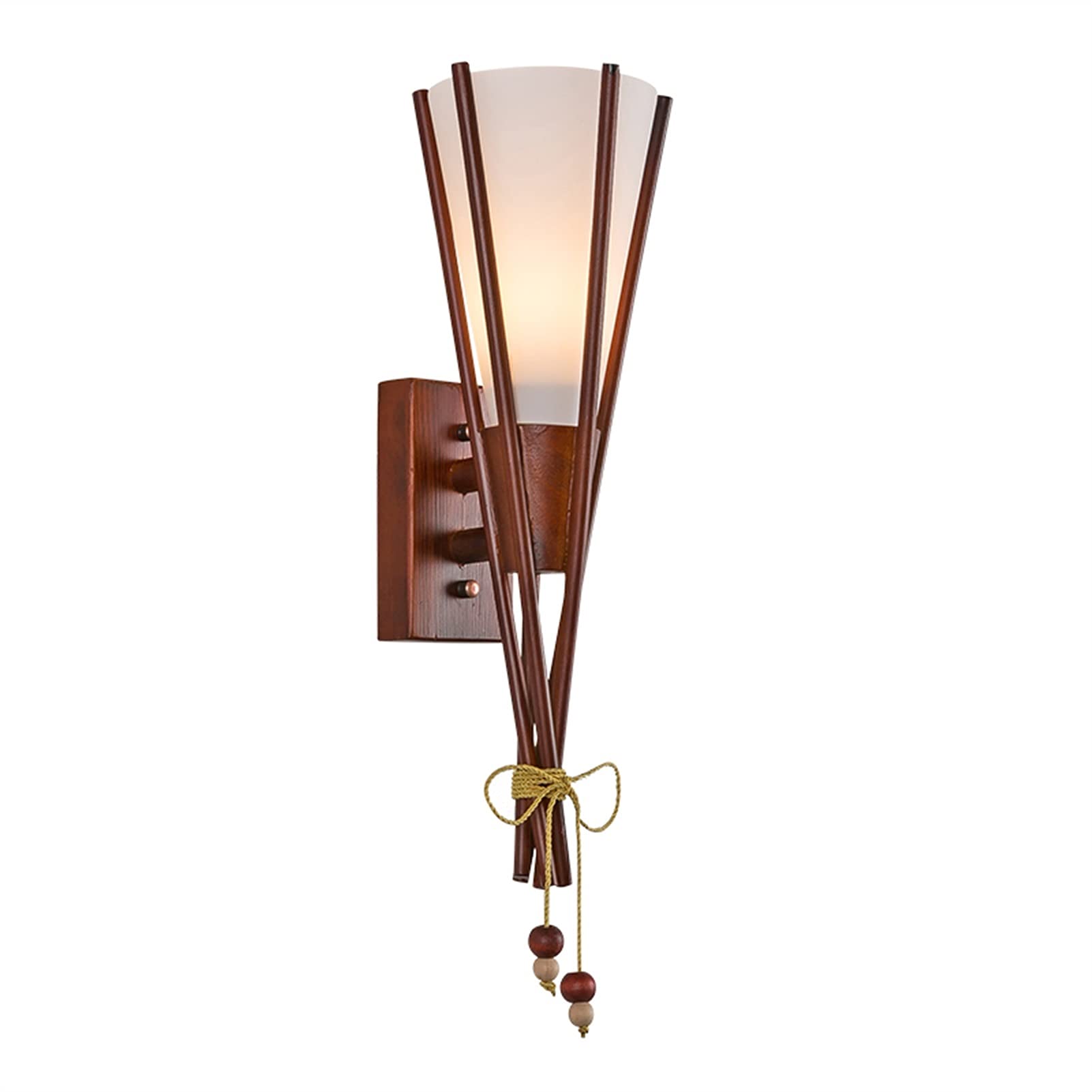 European Style Wall Sconce - Solid Wood Bedside Lamp with Glass Shade for Living Room, Bedroom, Balcony & Stairs | Vintage Retro Wall Light with Mediterranean & Chinese Influences | Perfect for Ambient Lighting in Hallways and Cozy Corners