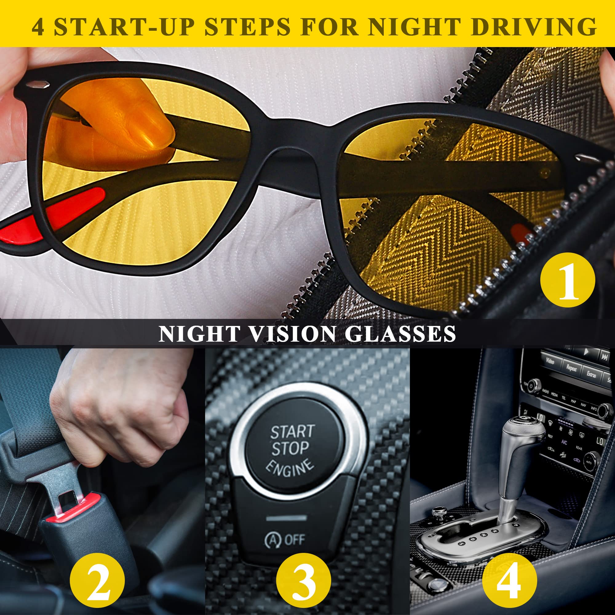 Polarized Night Driving Glasses for Men & Women - Anti-Glare Yellow Lens for Enhanced Night Vision - Perfect for Nighttime Commuting, Road Trips & Low-Light Conditions
