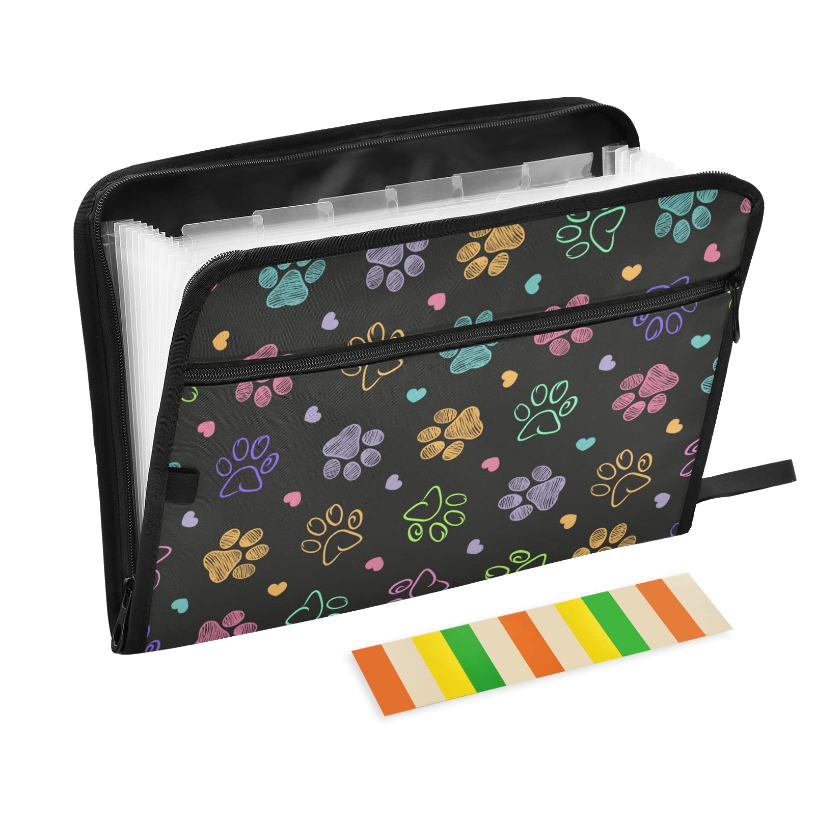 Colorful Doodle Dog Paw Print 13-Pocket Expanding File Folder - A4 Letter Size Organizer for Documents, School, Office & Home Use | Cute Pet-Themed Stationery for Students & Professionals