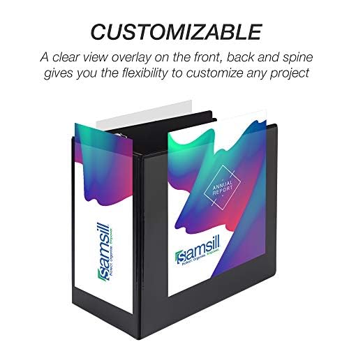 Samsill 6 Inch Durable Locking D Ring Binder - Made in USA, Customizable Clear View, Black, 2 Pack (Holds 1225 Pages Each) - Perfect for Office, School & Document Organization
