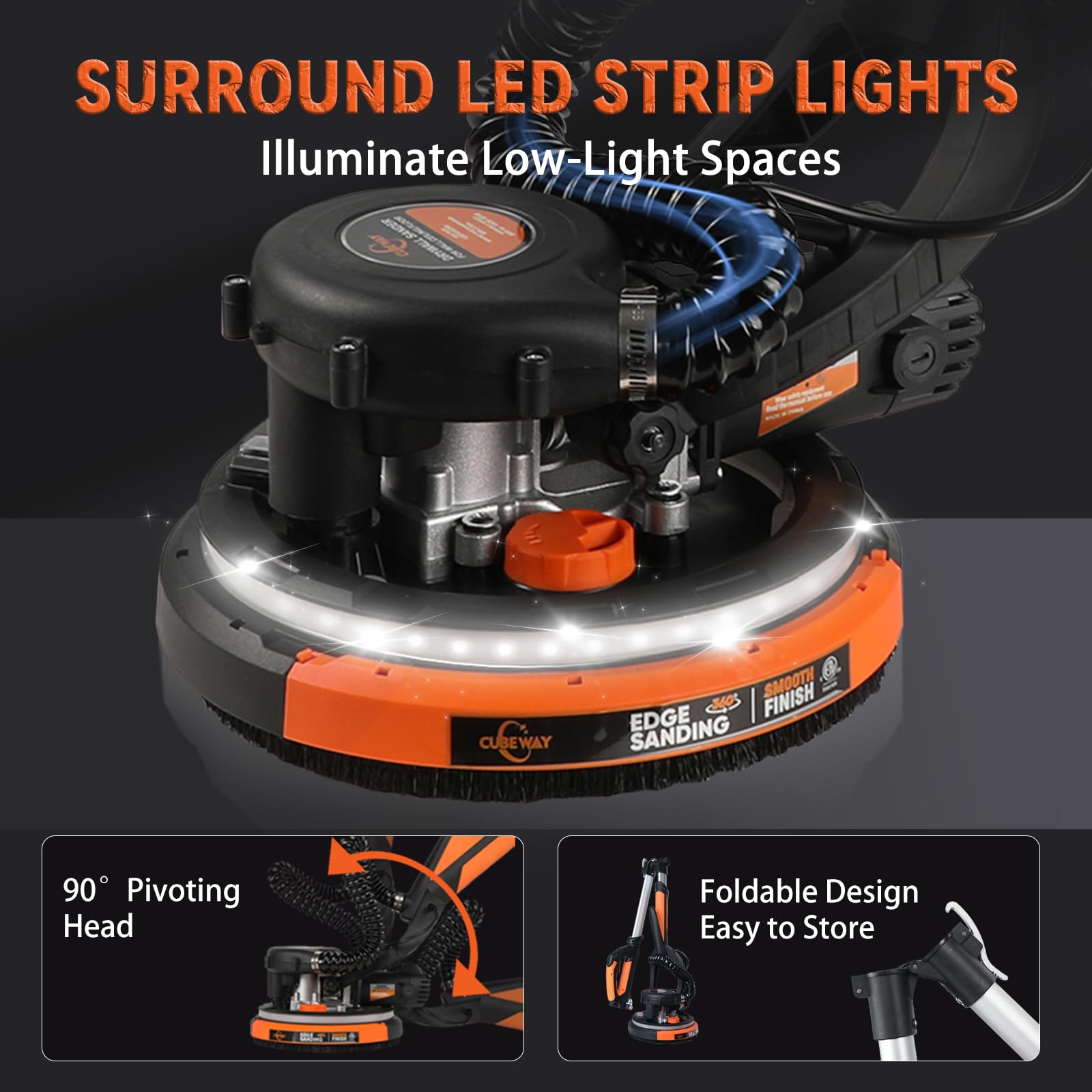 780W Electric Drywall Sander with Vacuum Dust Collection - 7-Speed Adjustable Power Sander for Walls, Ceilings & Floors - LED Light for Popcorn Ceiling Removal - Perfect for Home Renovation & Professional Construction Projects