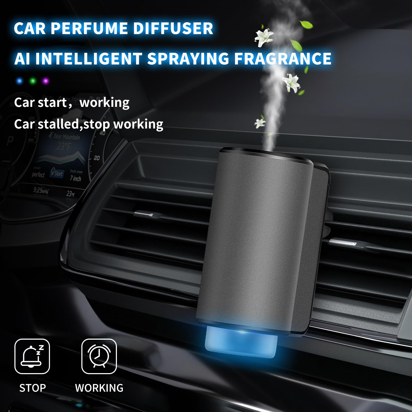 Smart Automatic Car Air Freshener with 3 Perfume Bottles - Rechargeable & 3-Level Adjustable Diffuser for Vehicles (Coco Chanel Scent) | Eliminate Odors & Freshen Your Car Interior | Perfect for Commuting, Road Trips & Rideshare Drivers