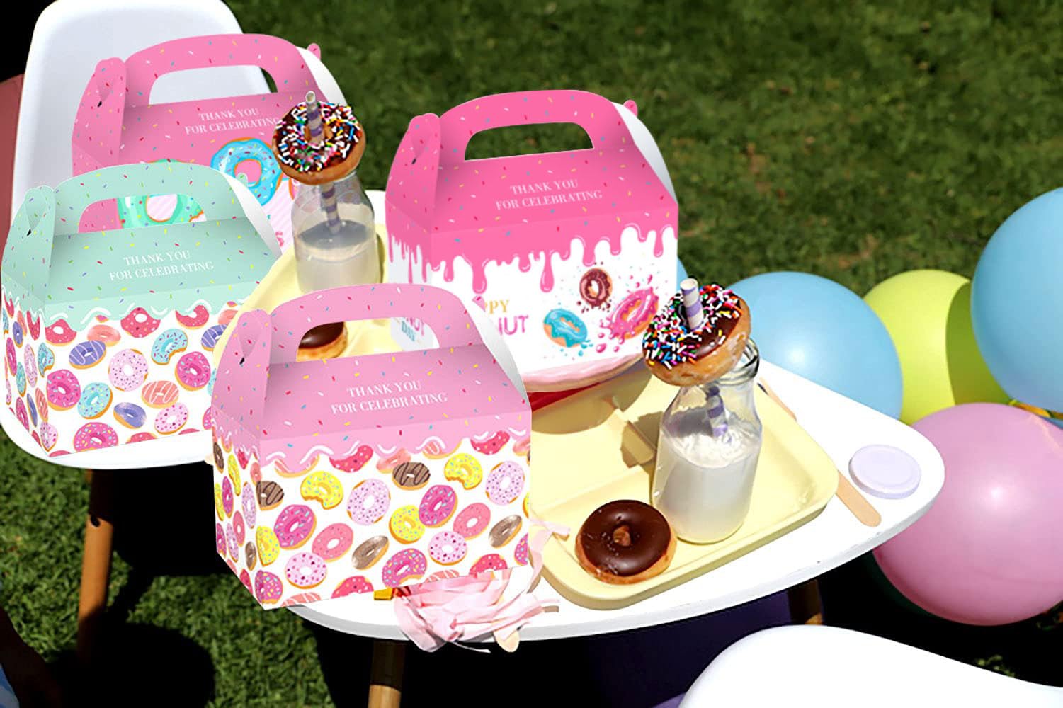 12 Pack Donut Party Favor Bags - Colorful Candy & Goodie Bags for Kids Birthday Parties, Baby Showers & School Events - Fun Donut-Themed Party Supplies for Celebrations