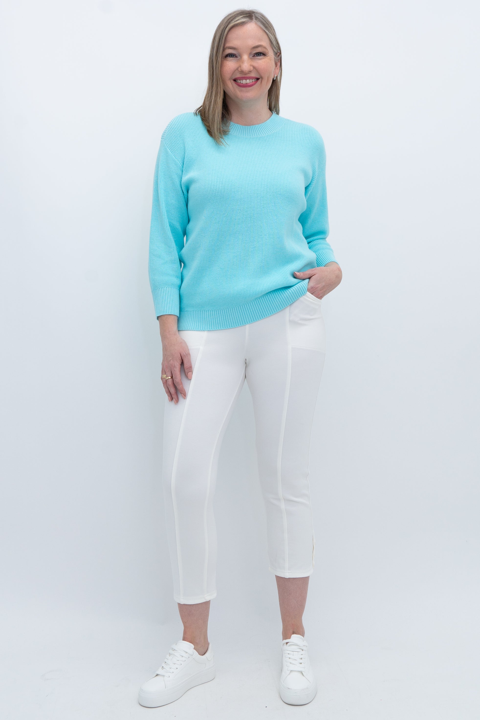 Brooklyn Sweater Women's Mint Green Cotton Knit Pullover - Cozy Casual Wear for Fall & Winter