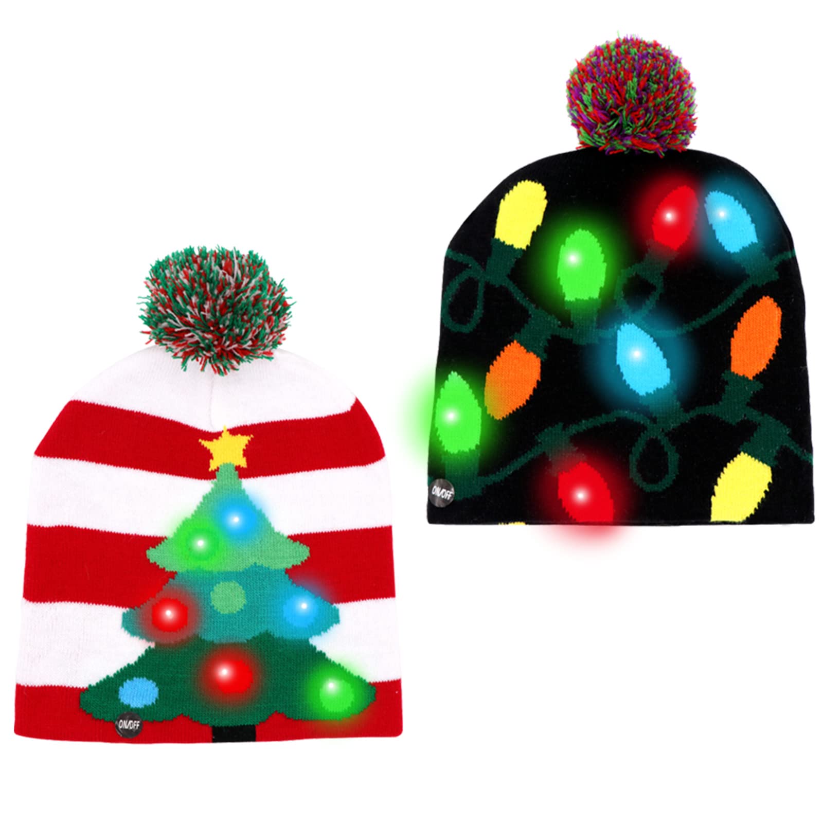 OurWarm LED Christmas Beanie - Light Up Knit Hat with 6 Color Changing Lights | Unisex Winter Snow Hat for Holiday Parties & Outdoor Activities