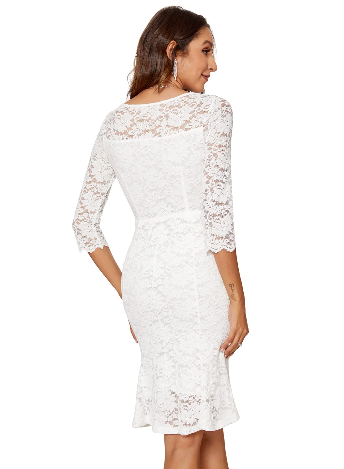 Elegant Women's Lace Floral Overlay V-Neck Mermaid Bodycon Dress for Cocktail Party, Evening Gala & Special Occasions