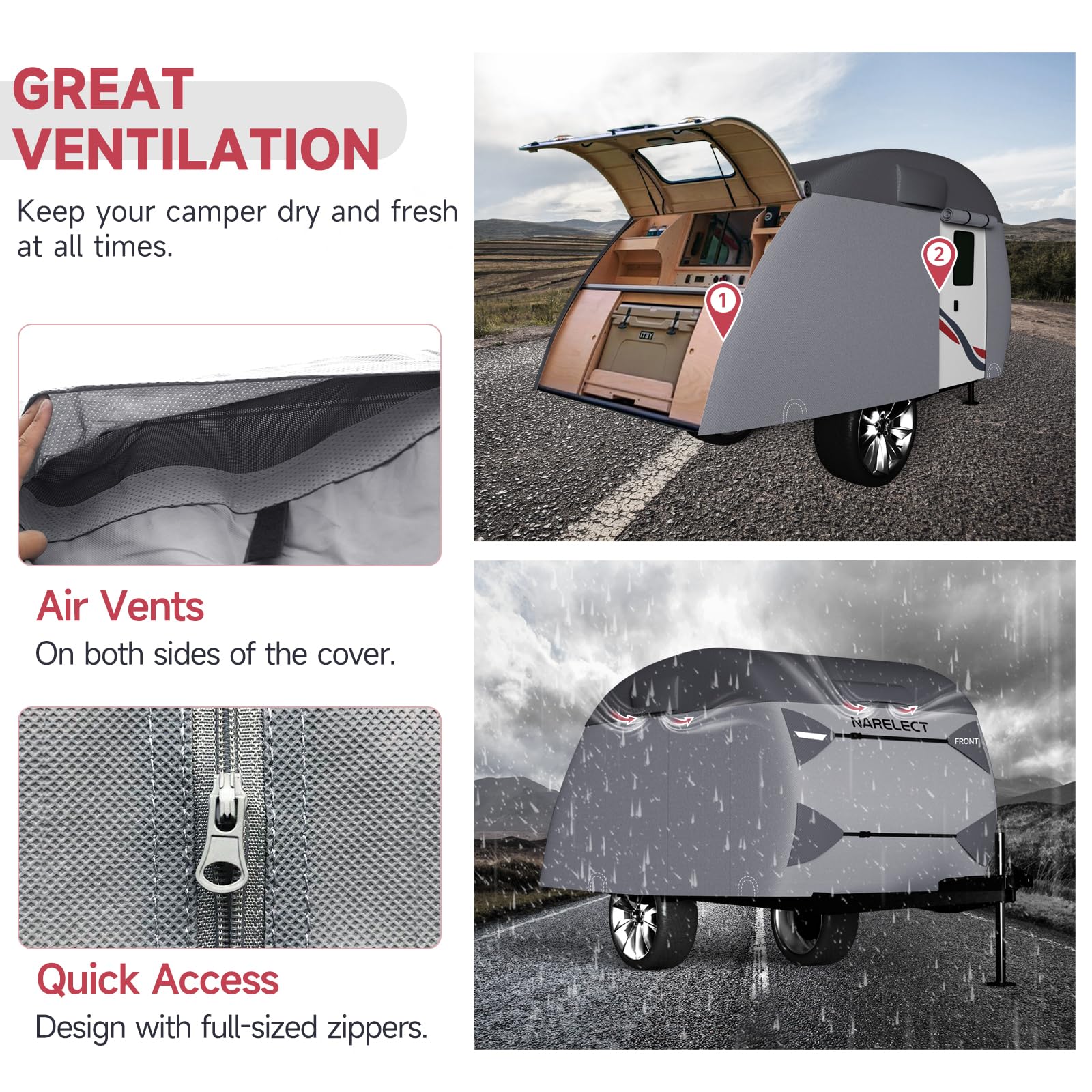 Heavy Duty 8'-10' Teardrop Travel Trailer Cover - 7-Layer Waterproof RV Camper Cover with Windproof Straps | Fits R-Pod & Clamshell Trailers | Perfect for Outdoor Camping, Winter Storage & Travel Protection