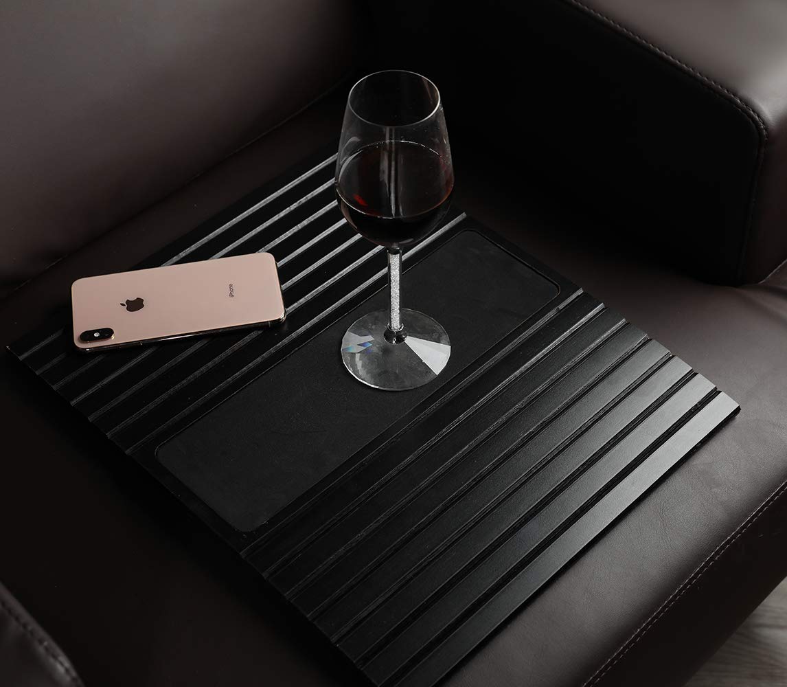 Foldable Sofa Arm Tray Table for Couch - Portable & Adjustable Laptop Tray for Snacks, Drinks, Phone & Remote Control - Perfect for Living Room, Bedroom & Office Use (Black)