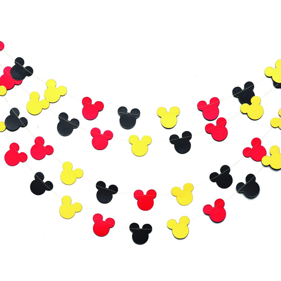 Mickey Mouse Birthday Party Garland Banner - Oh Toodles Theme Decorations for Baby Boy - Paper Hanging Backdrop with Tricolor Mickey Heads - Perfect for Disney Themed Parties, Baby Showers & Nursery Decor