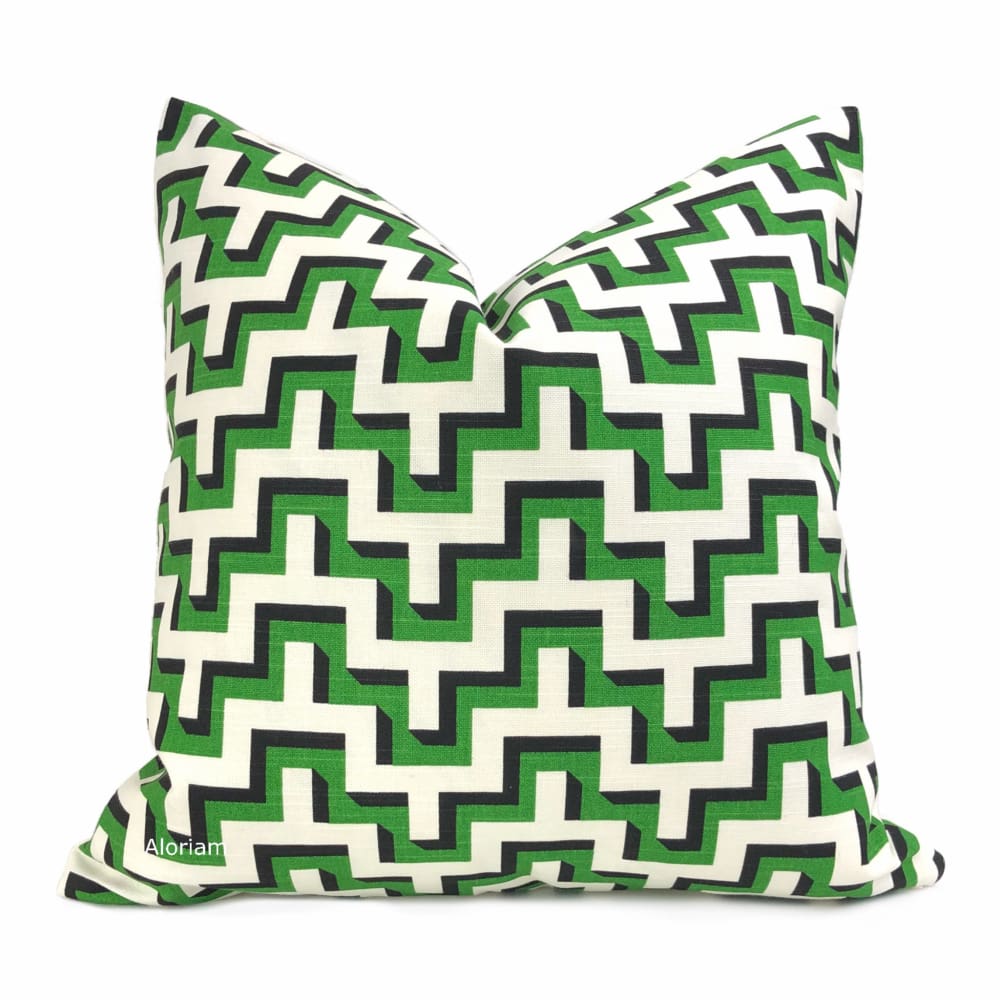 Stylish Tetris Green Black White Geometric Print Pillow Cover - Modern Home Decor for Living Room, Bedroom & Office