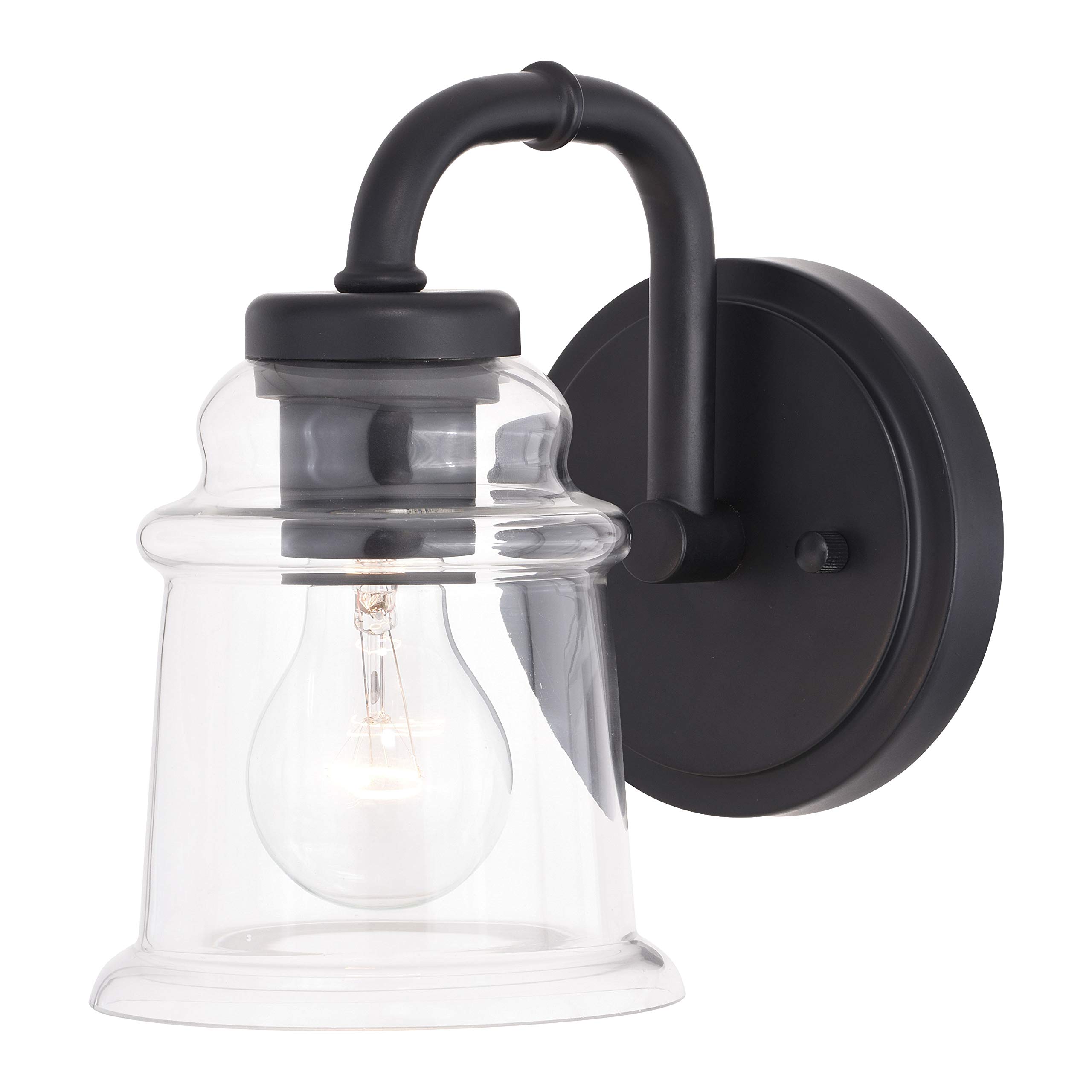 Toledo 1-Light Black Industrial Bathroom Vanity Light Fixture with Clear Glass Shade - Perfect for Modern Farmhouse, Loft & Industrial Style Bathrooms