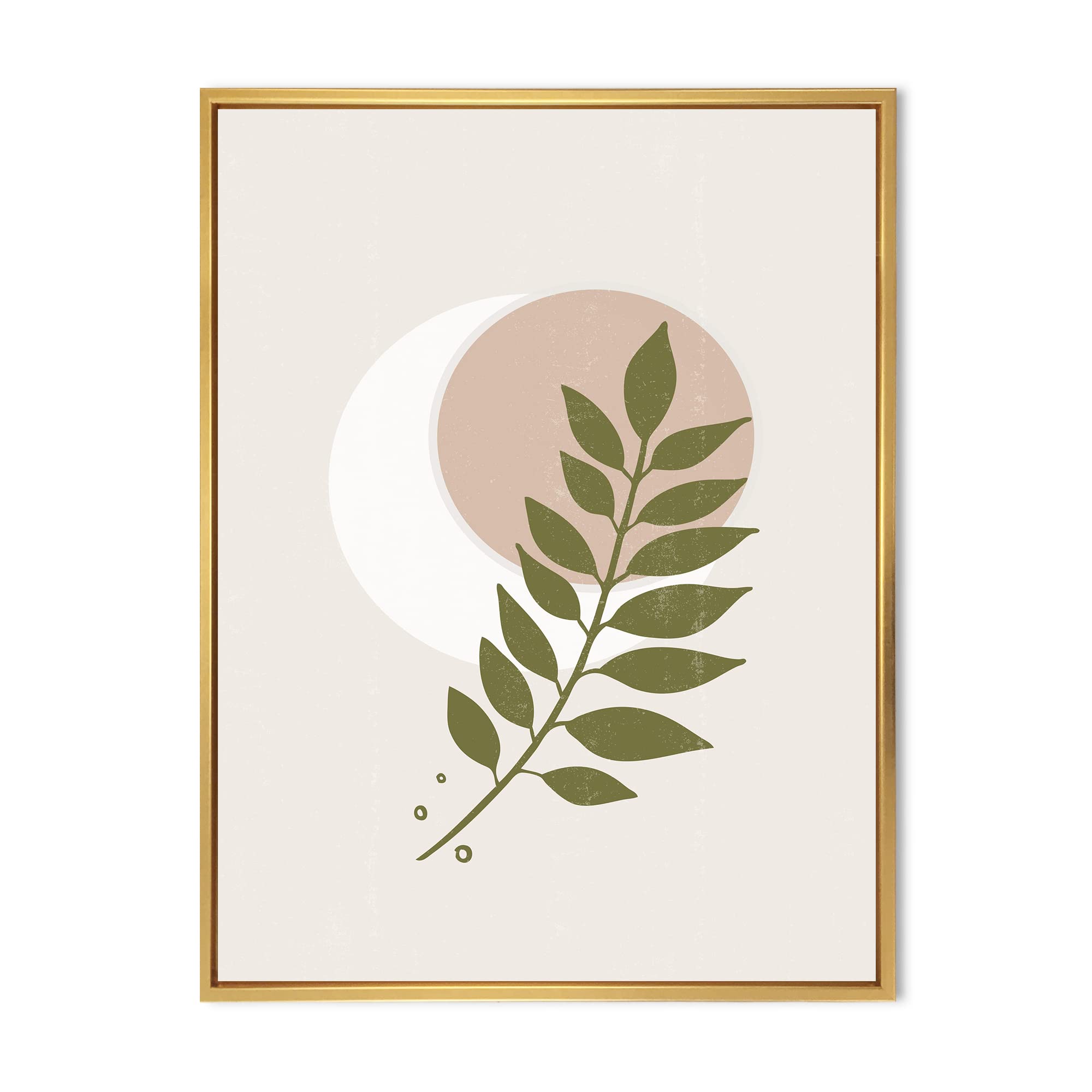 DesignQ Abstract Geometrical Moon With Leaf IV - Modern Framed Canvas Wall Art Print for Living Room, Bedroom & Office Decor | Contemporary Home Wall Decorations