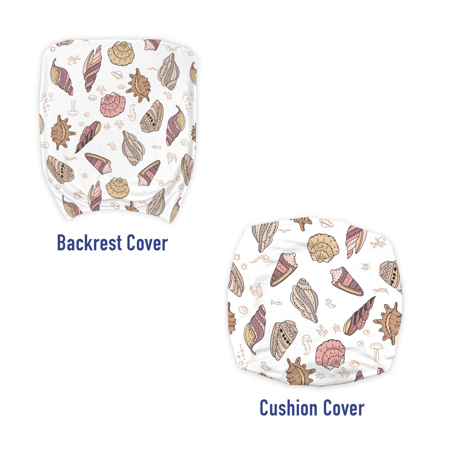 Ambesonne Nautical Office Chair Slipcover - Sun Symbols, Mollusk & Sea Shells Print Stretch Fabric Cover in White Beige Dried Rose | Waterproof Protective Decorative Chair Cover for Home Office, Living Room & Dining Room