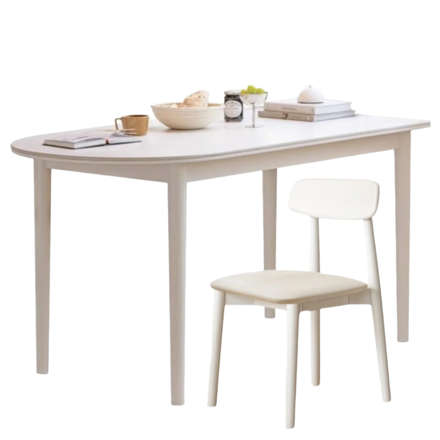 Birch Solid Wood Cream Semi-Circular Dining Table - Modern Farmhouse Style for Small Spaces, Kitchen Nooks & Cozy Breakfast Areas