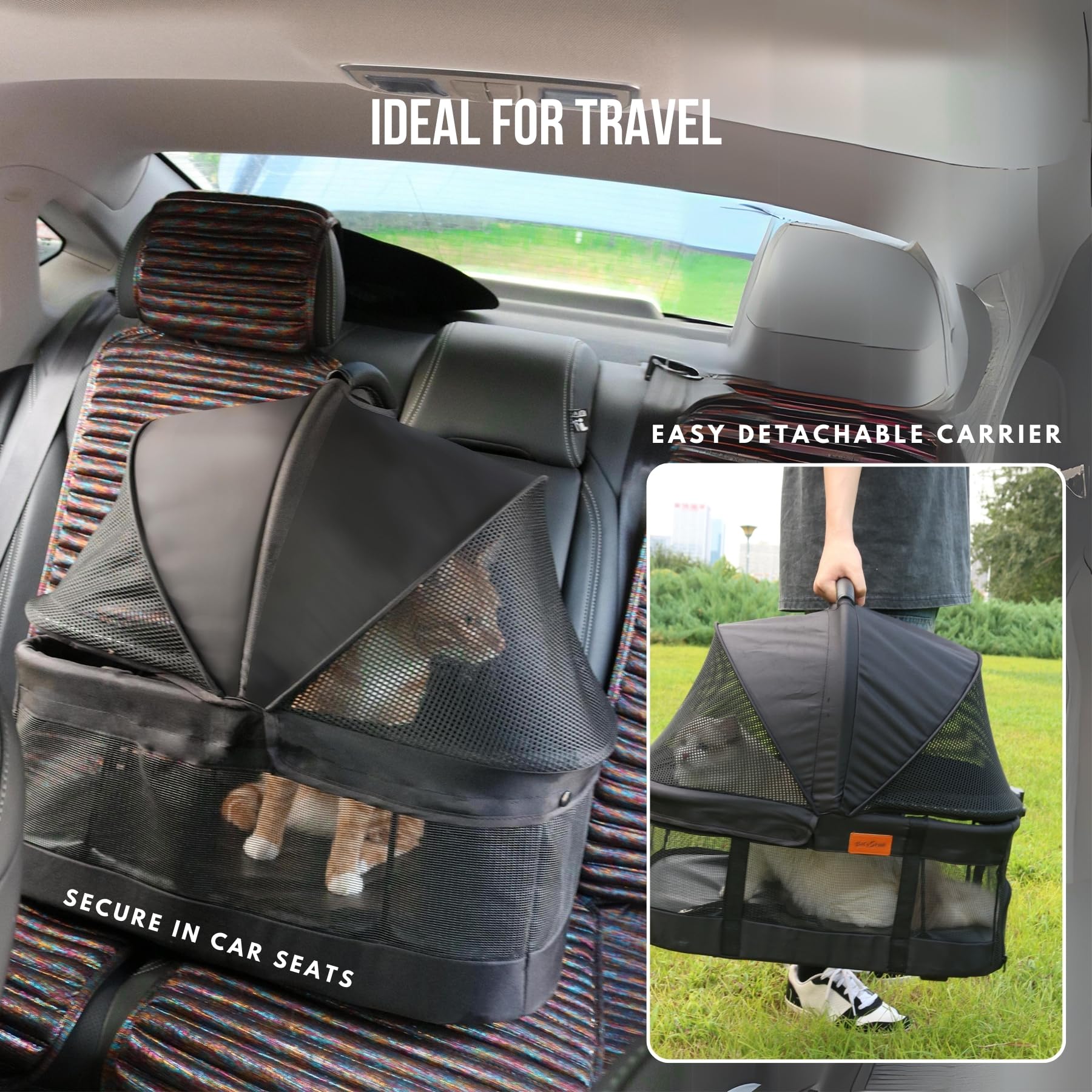 Premium Pet Stroller for Small Dogs & Cats - 3-in-1 Convertible Carrier with Wheels, Detachable Design, 33 lbs Capacity - Easy Fold & Compact for Travel - Perfect for Vet Visits, Shopping & Outdoor Adventures (Black)