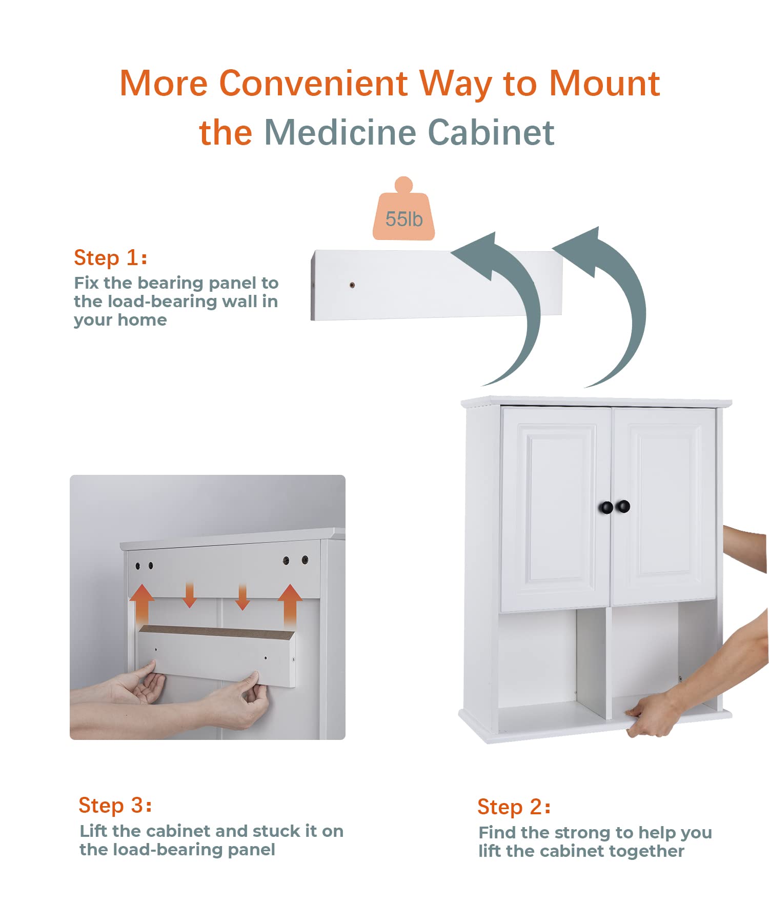 HAIOOU Motion Sensor LED Bathroom Wall Cabinet - Wooden Medicine Storage Cabinet with Adjustable Shelf, Buffering Hinges - Modern White Over Toilet Organizer for Bathroom, Bedroom & Home Decor