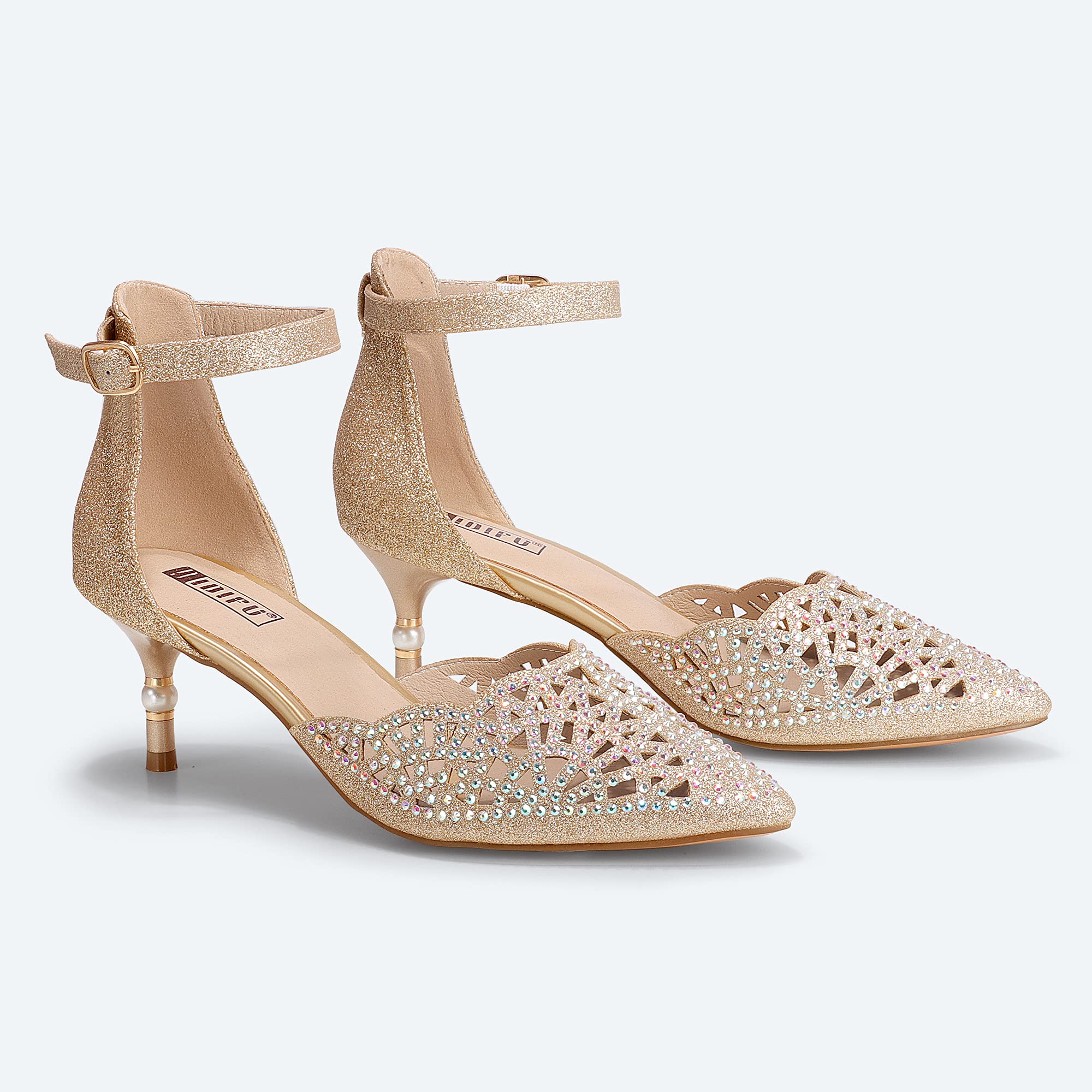 IDIFU Women's Rhinestone Sequins Low Kitten Heel Pumps - Elegant Wedding Shoes for Bride, Bridesmaid & Evening Party | Comfortable Dress Shoes for Prom, Cocktail & Special Occasions