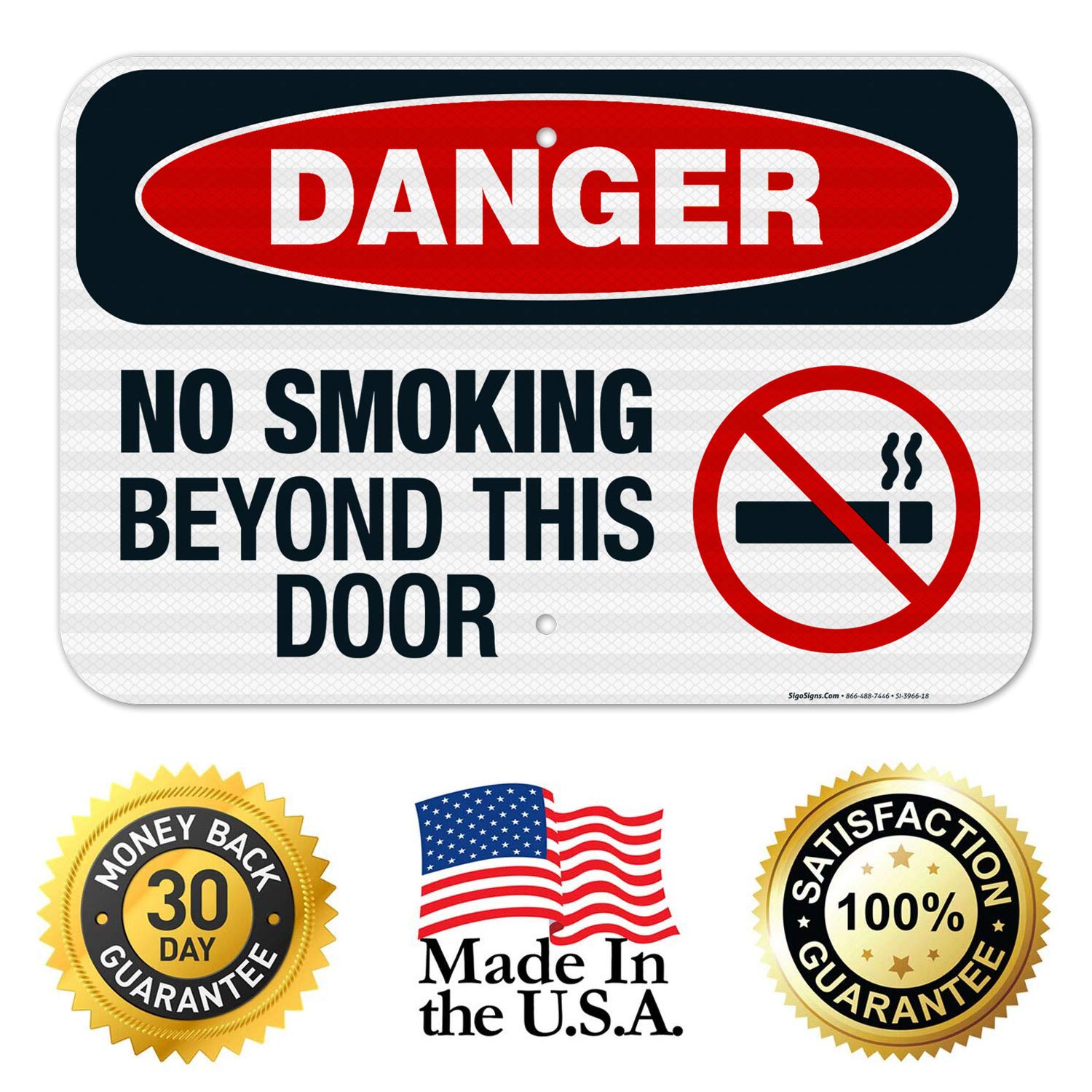 Danger No Smoking Beyond This Door Sign - OSHA Compliant 12x18 Inch Reflective Aluminum Sign - 3M EGP .063 Fade Resistant for Indoor & Outdoor Use - Made in USA - Perfect for Warehouses, Factories & Office Buildings