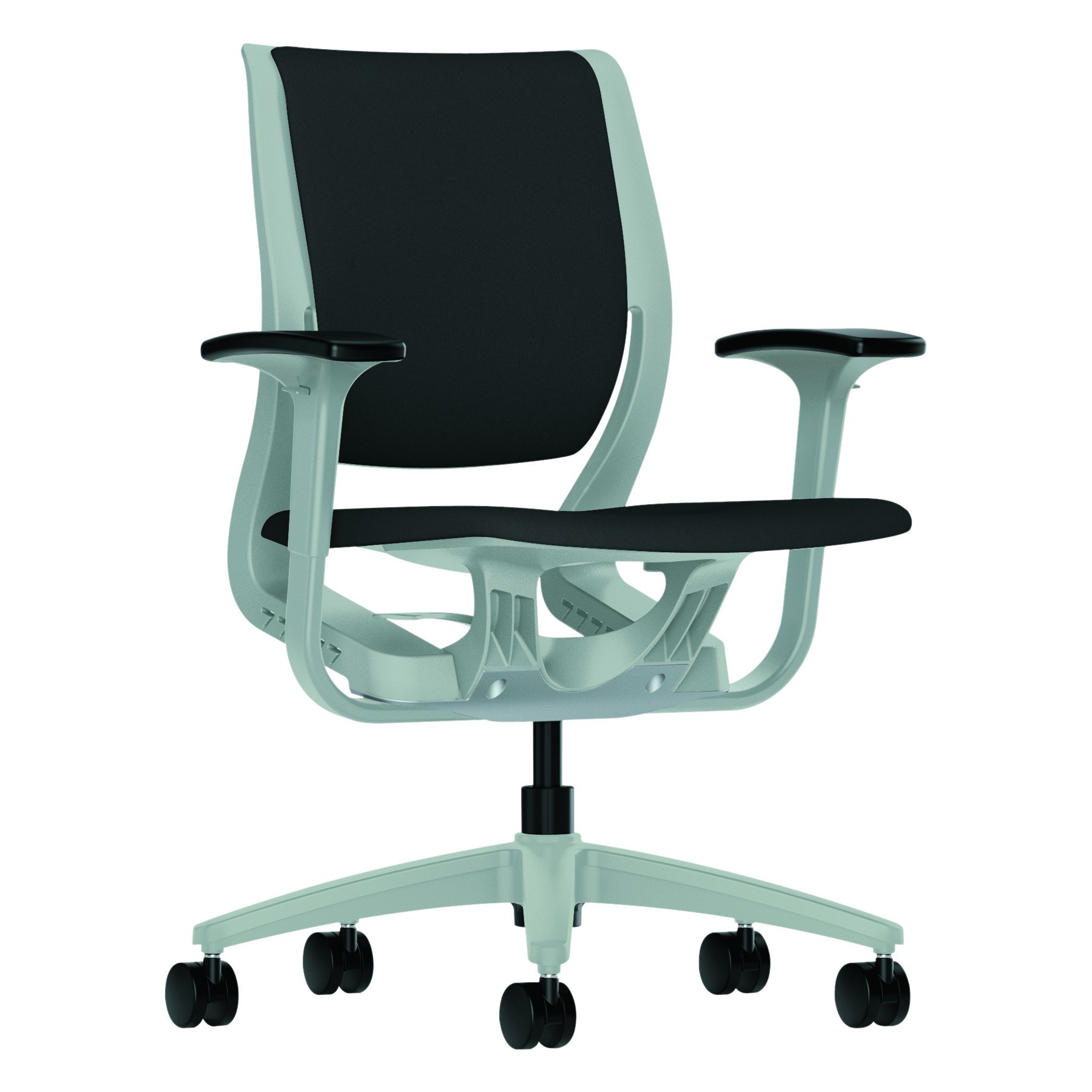 HON Purpose Platinum Shell Mid-Back Office Chair with Adjustable Arms - Ergonomic Black Fabric Computer Desk Chair for Home & Professional Workspaces