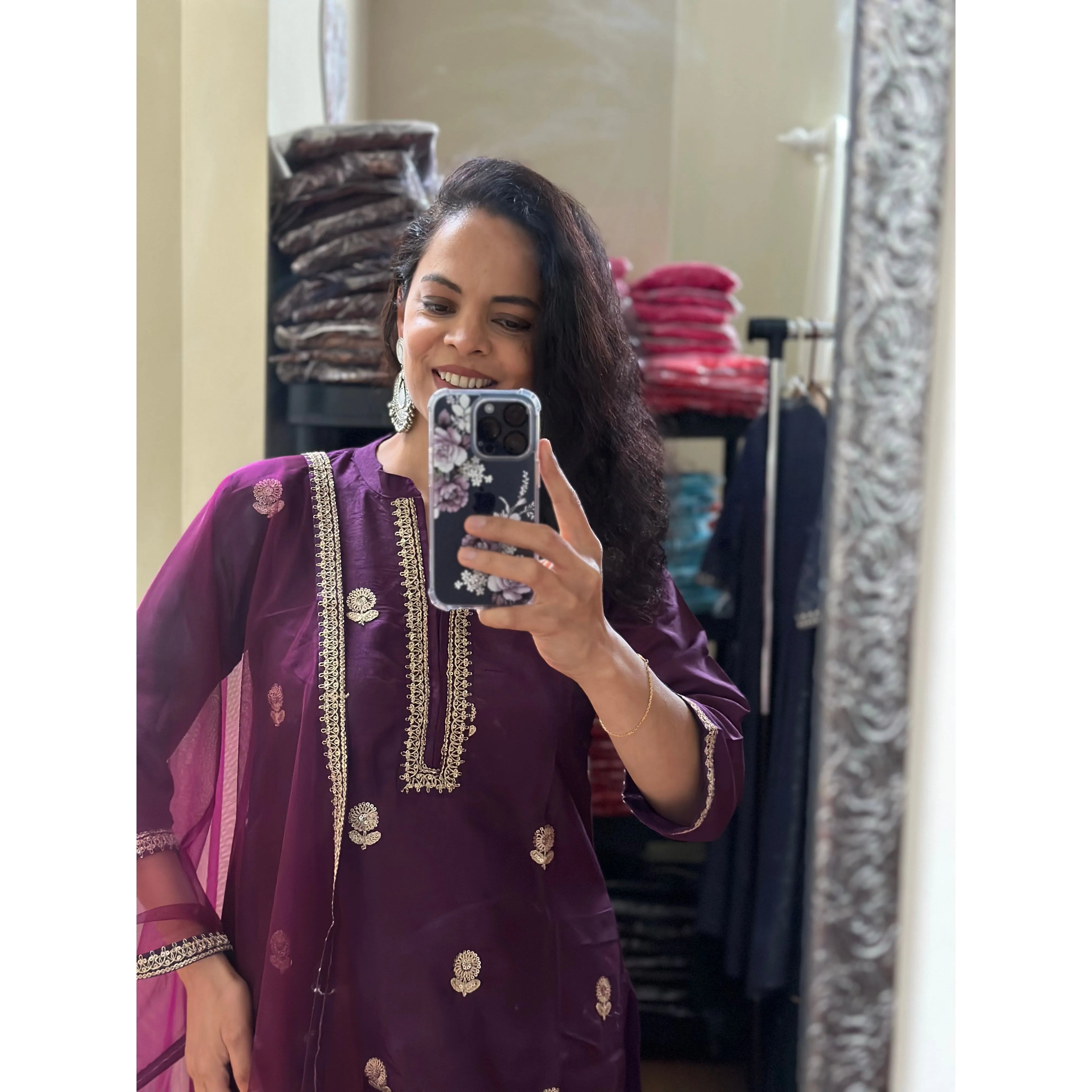 Elegant Purple Floral Embroidered Indian Silk Kurta Set for Women | Traditional Ethnic Wear for Festivals, Weddings & Special Occasions