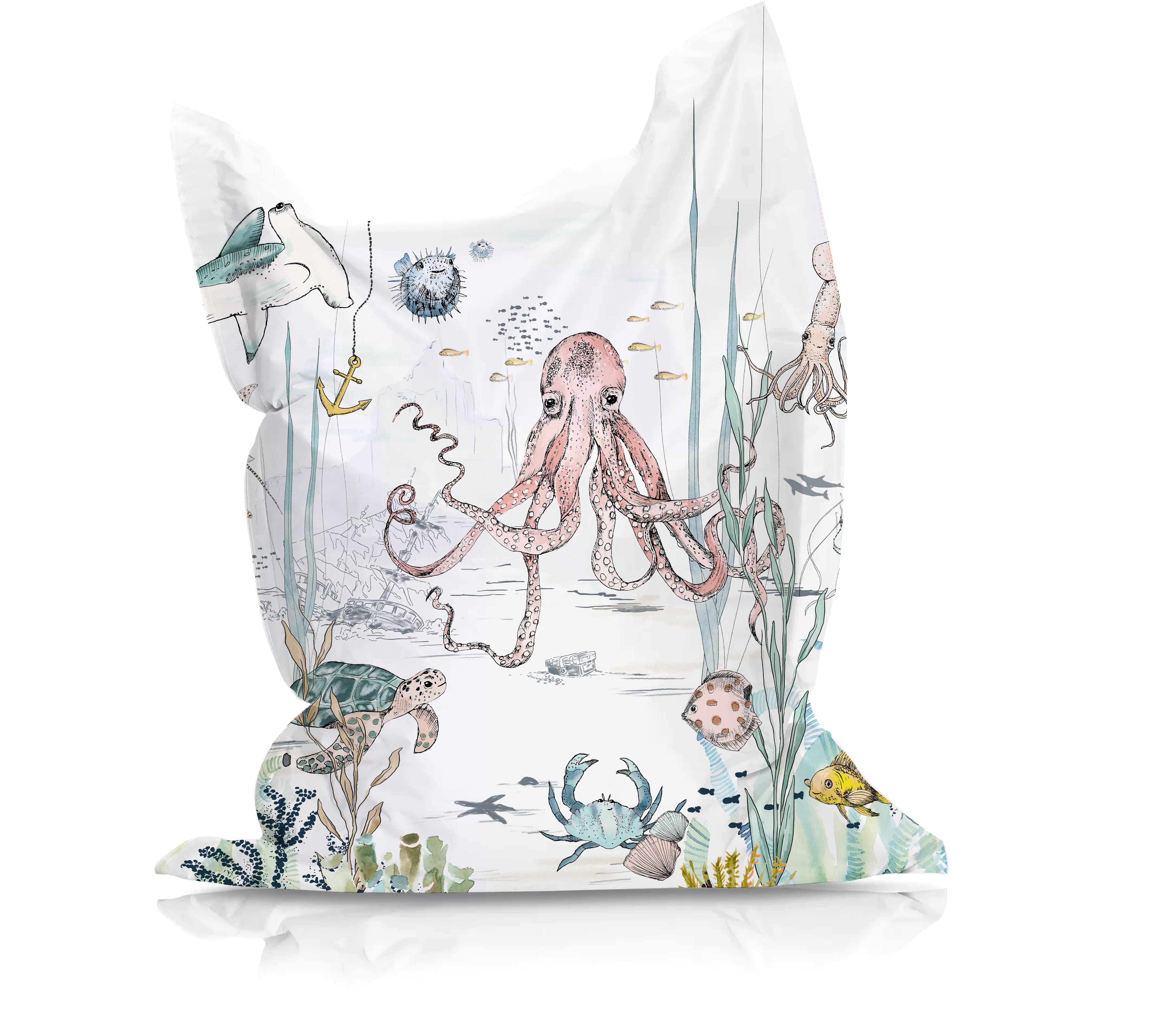 Comfortable Beanbag Chair - Underwater Wonders Design for Kids & Adults - Perfect for Living Room, Bedroom, or Game Room Relaxation