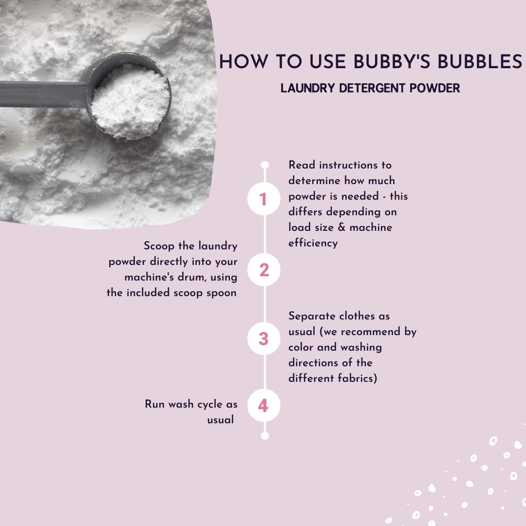 Bubby's Bubbles Powder Laundry Detergent - All-Natural, HE Compatible, Baby-Safe, Sensitive Skin Formula, Plant-Based, Vegan, Eco-Friendly Packaging - 60 Loads, Unscented - Perfect for Families, Newborns & Eco-Conscious Homes