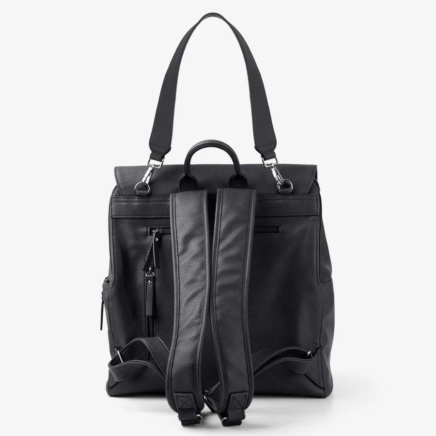 Vanchi Vegan Leather Emmy Backpack Diaper Bag - Stylish & Spacious Black Baby Bag for Moms - Perfect for Travel, Shopping & Daily Use